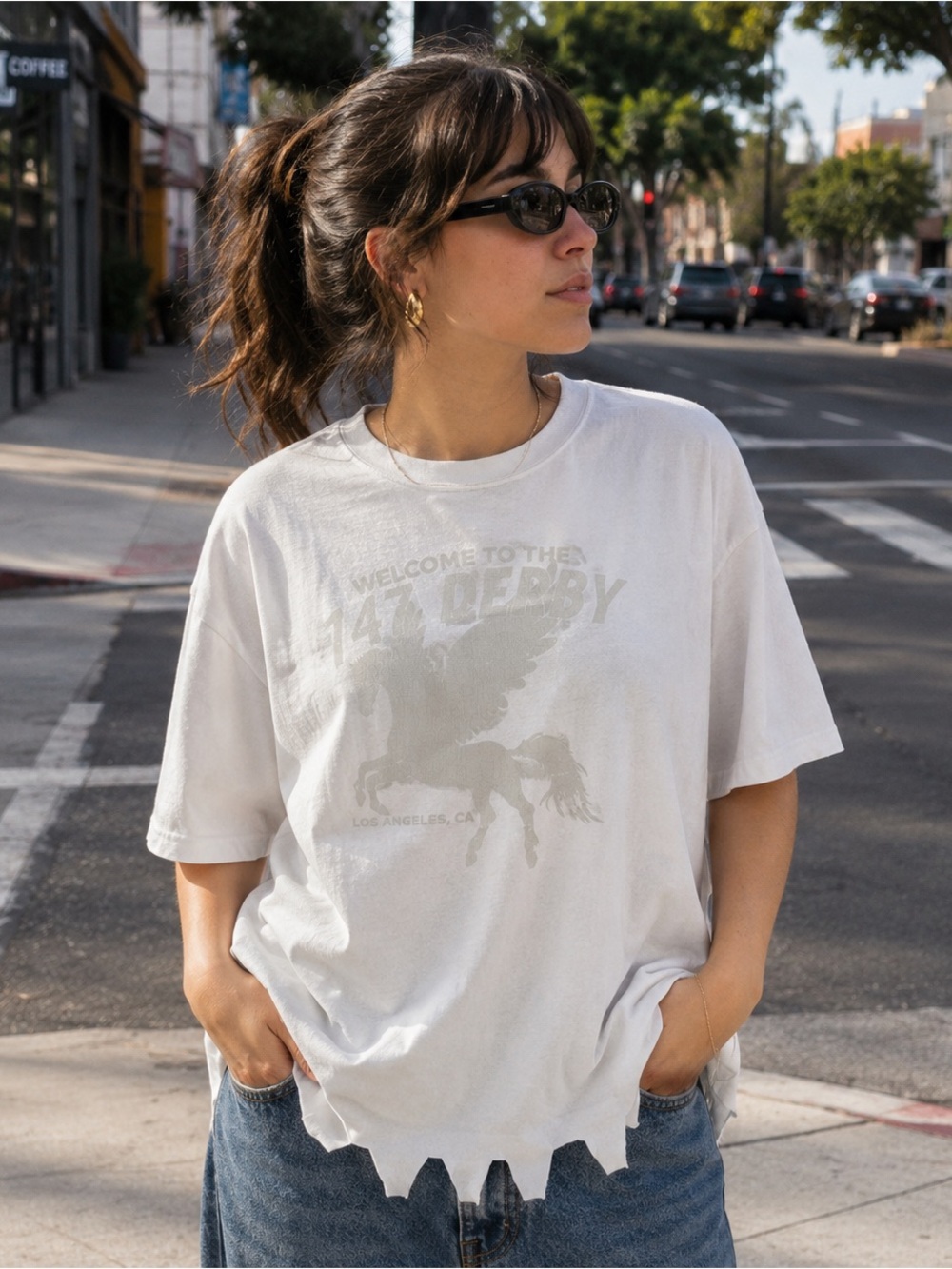 MNMl 147 Derby Cropped Tee XXL White Oversized Distressed Unisex T Shirt